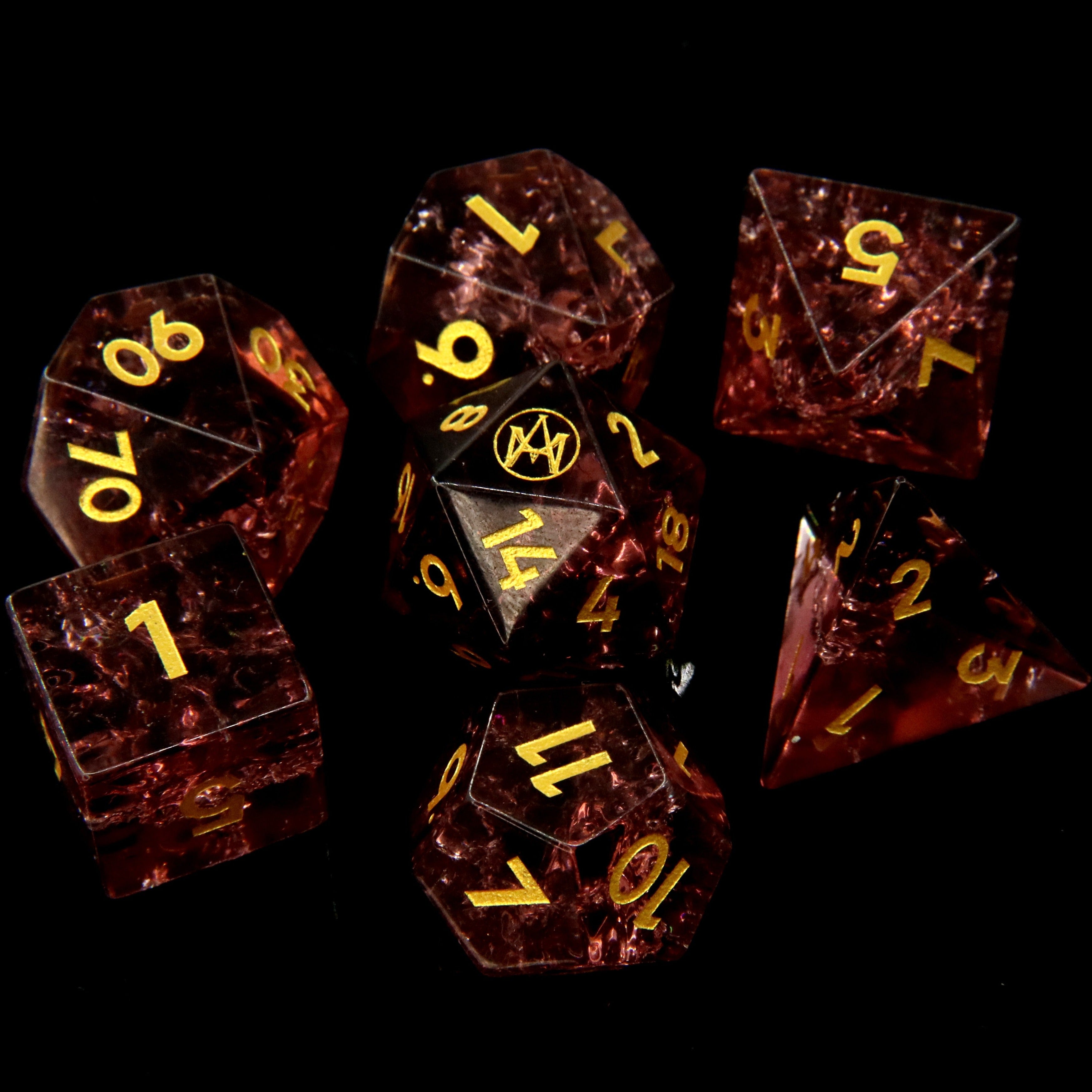 Aether: Red-Cracked Glass 7 Piece Dice Set