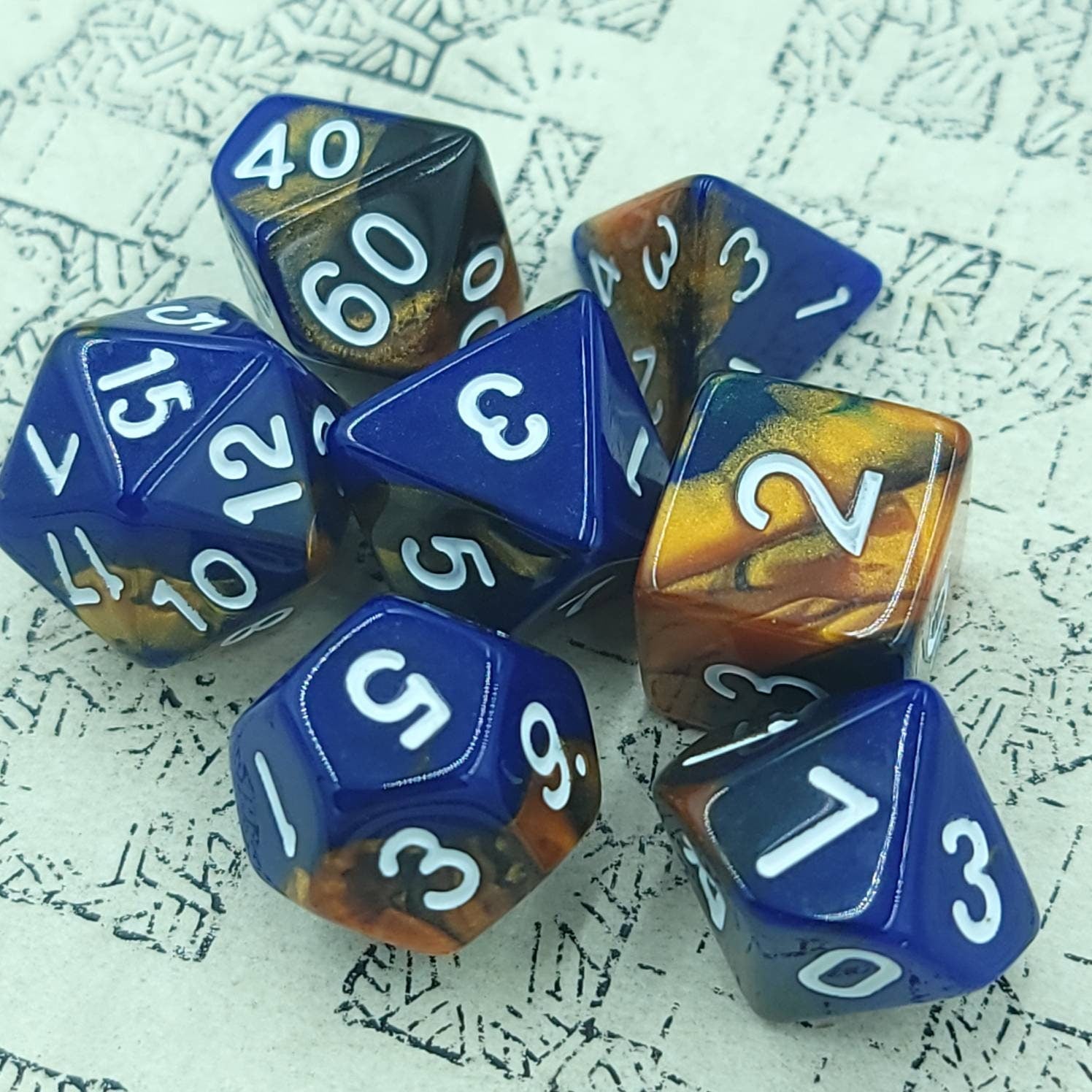 Azure Treasure | RPG Dice Set| RPG Dice | Polyhedral Dice Set | Dungeons and Dragons | DnD Dice Set | Gaming Dice Set