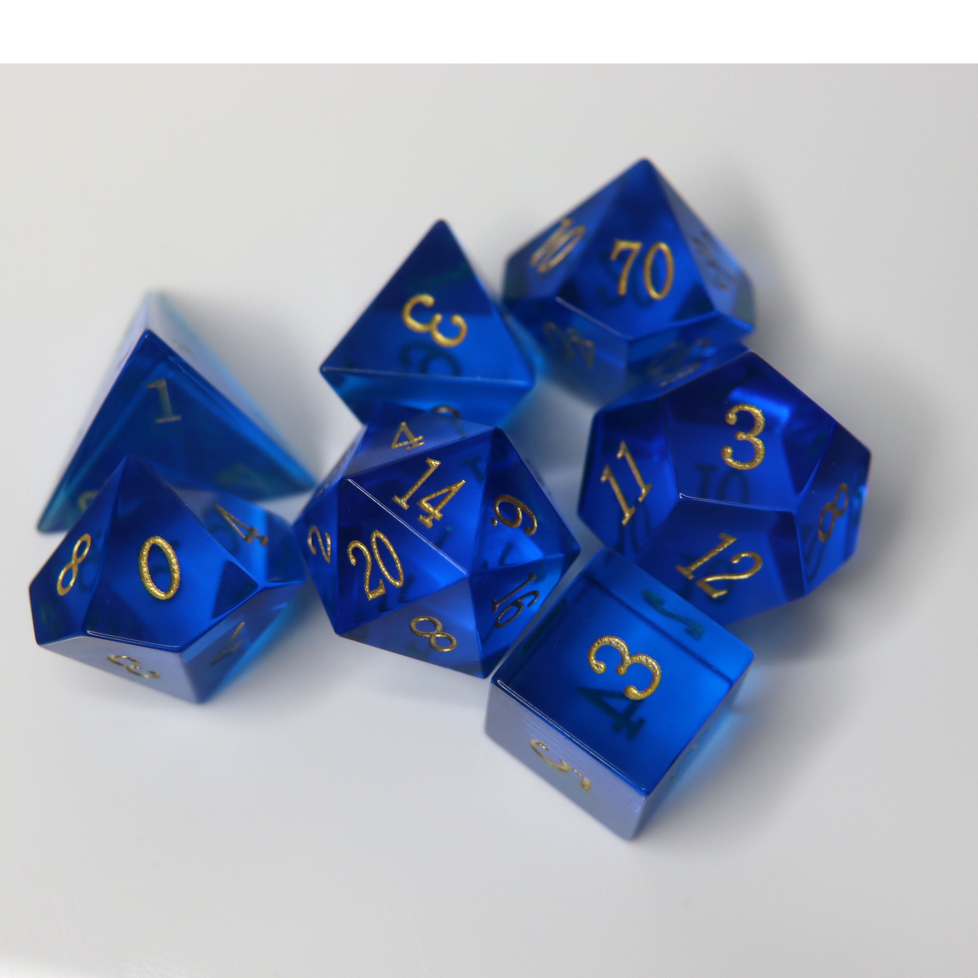 Blue Cat's Eye 7-Piece Gemstone Dice Set