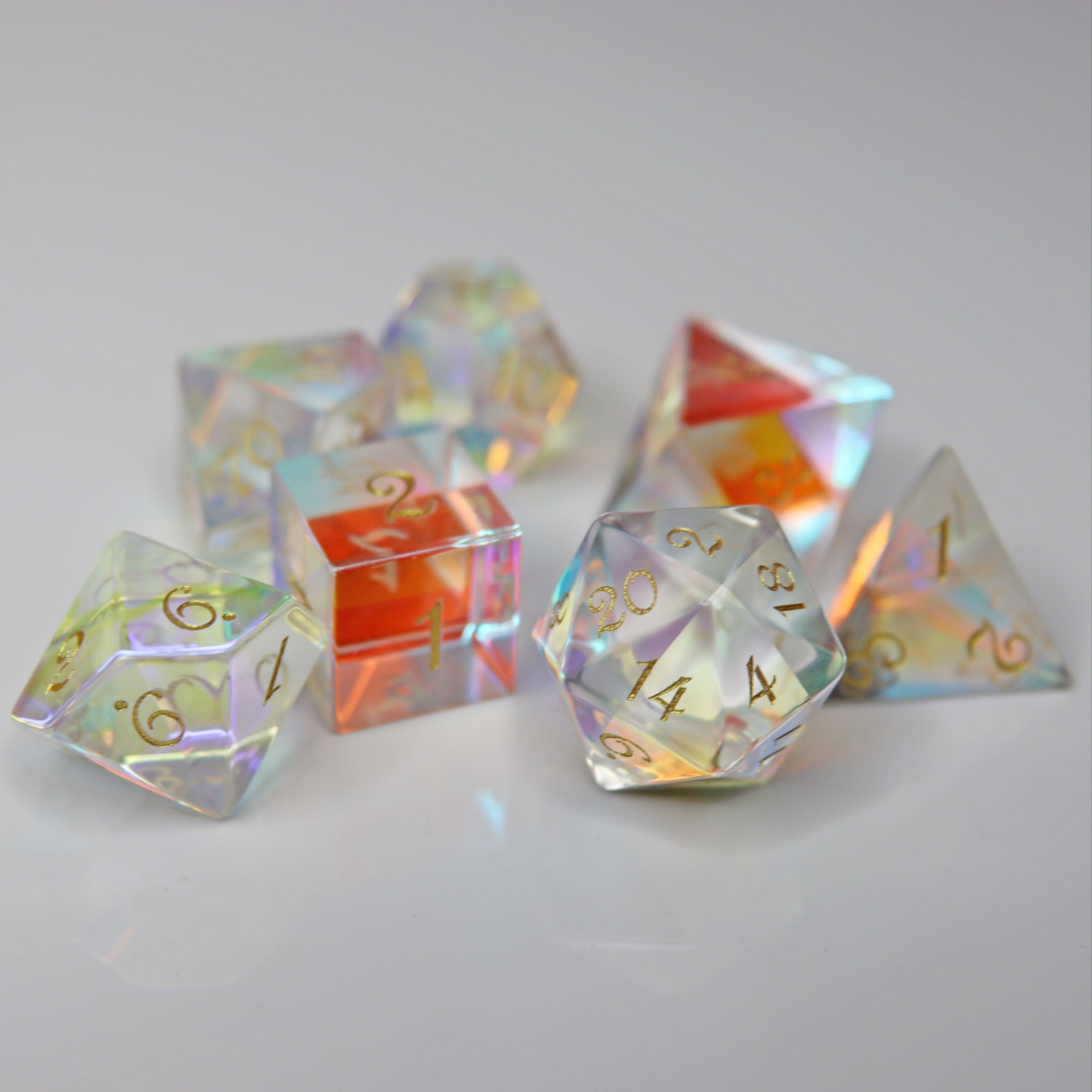 Dichroic Prismatic Glass 7 Piece Dice Set