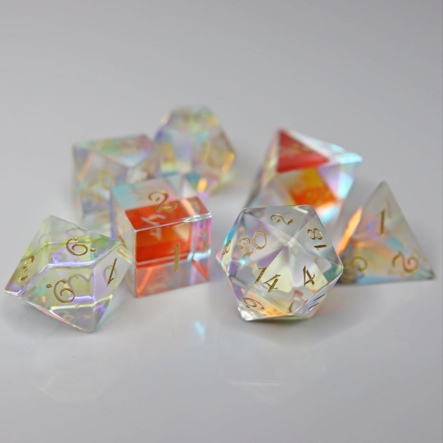 Dichroic Prismatic Glass 7 Piece Dice Set