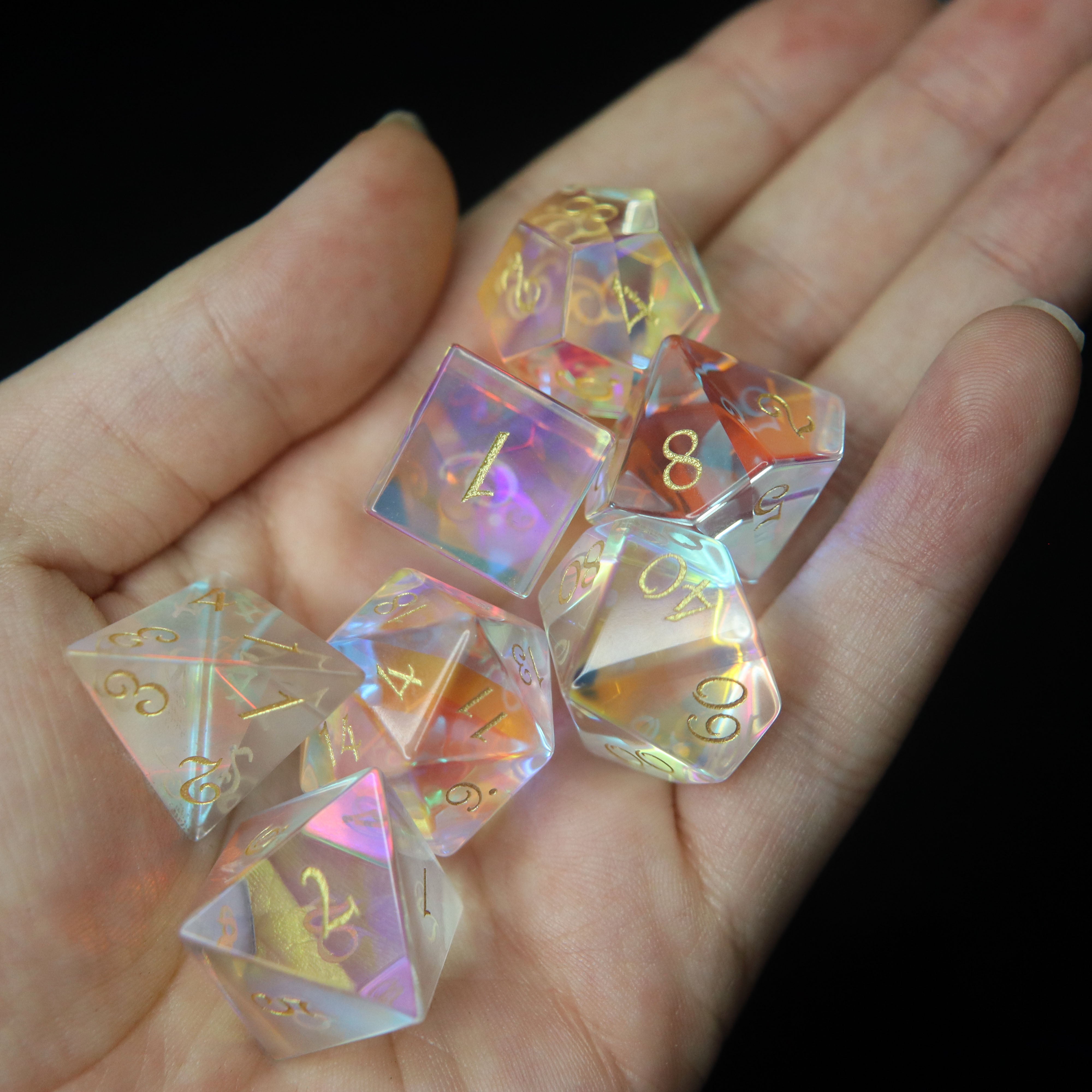 Dichroic Prismatic Glass 7 Piece Dice Set