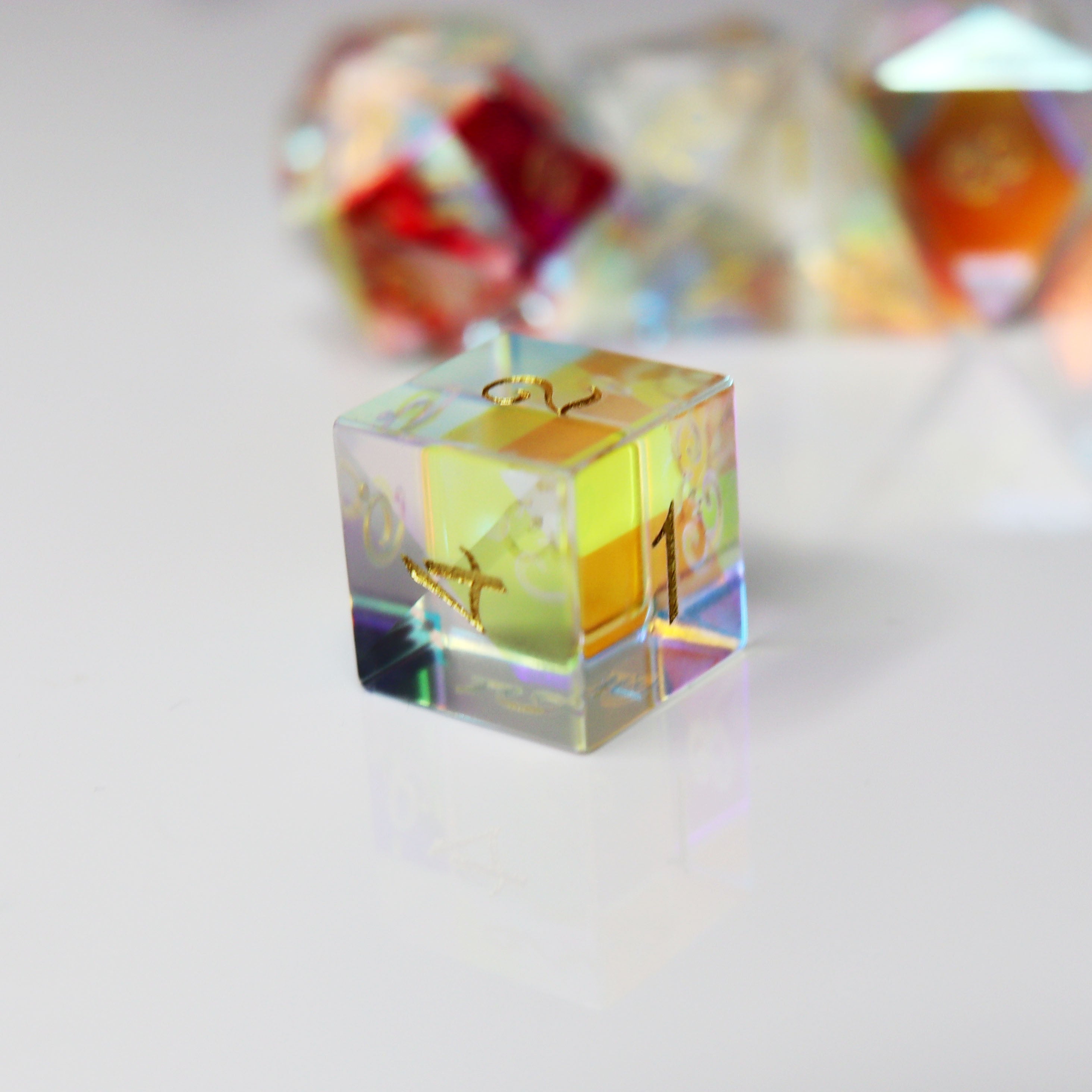 Dichroic Prismatic Glass 7 Piece Dice Set