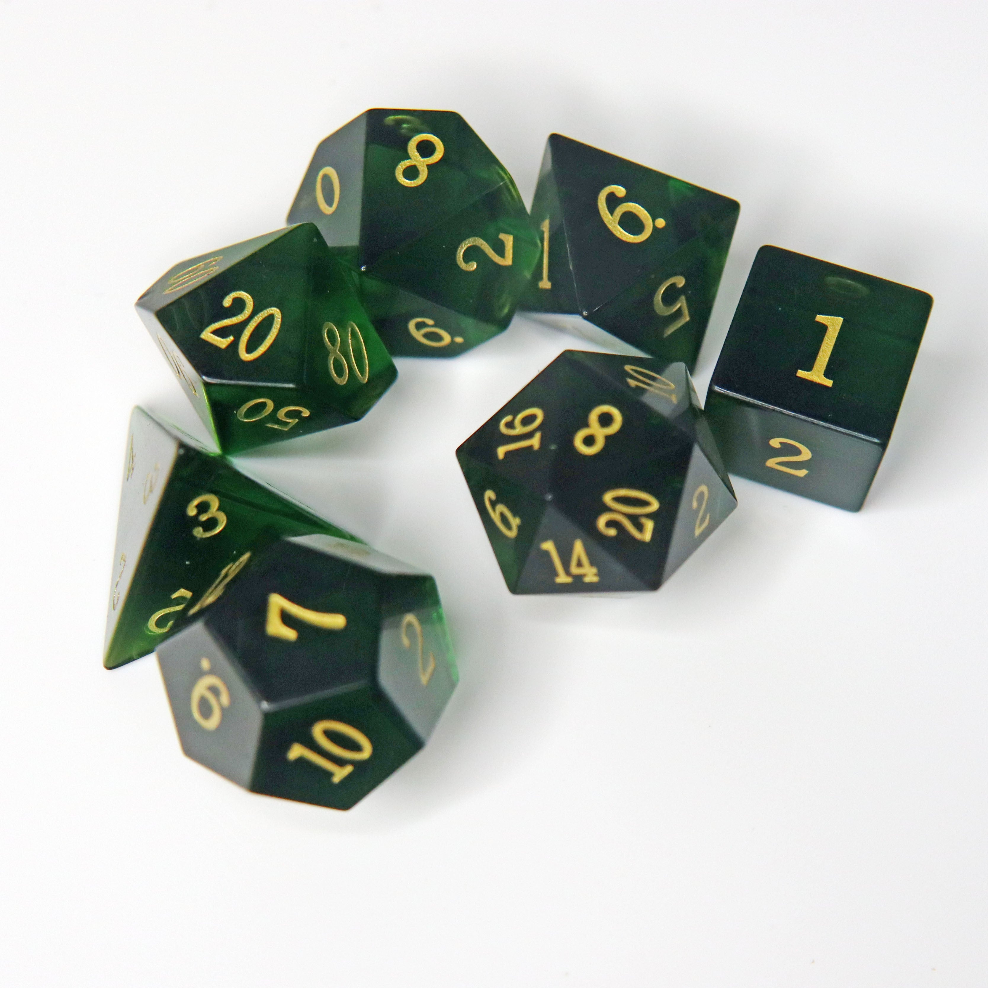 Green Cat's Eye 7-Piece Gemstone Dice Set