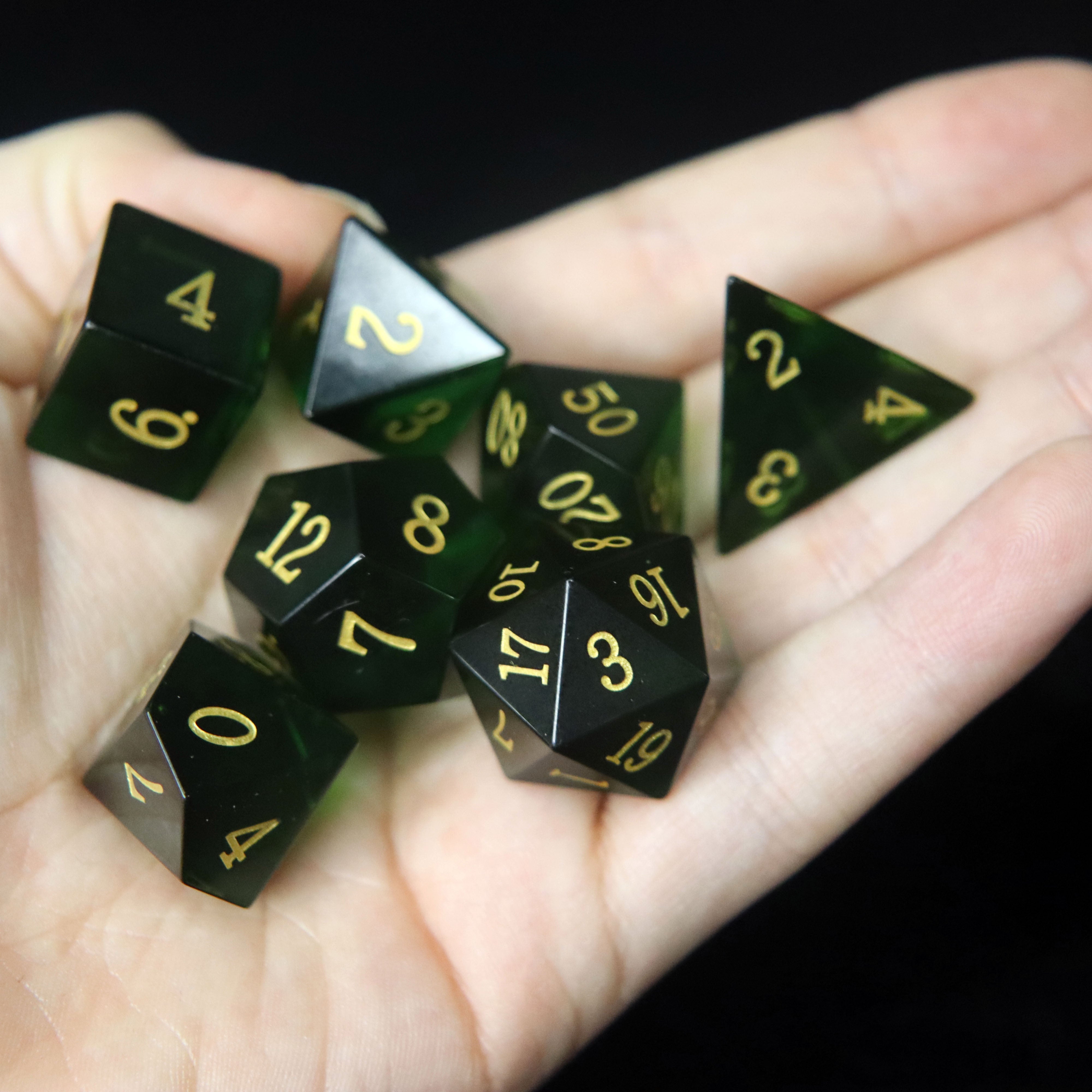 Green Cat's Eye 7-Piece Gemstone Dice Set