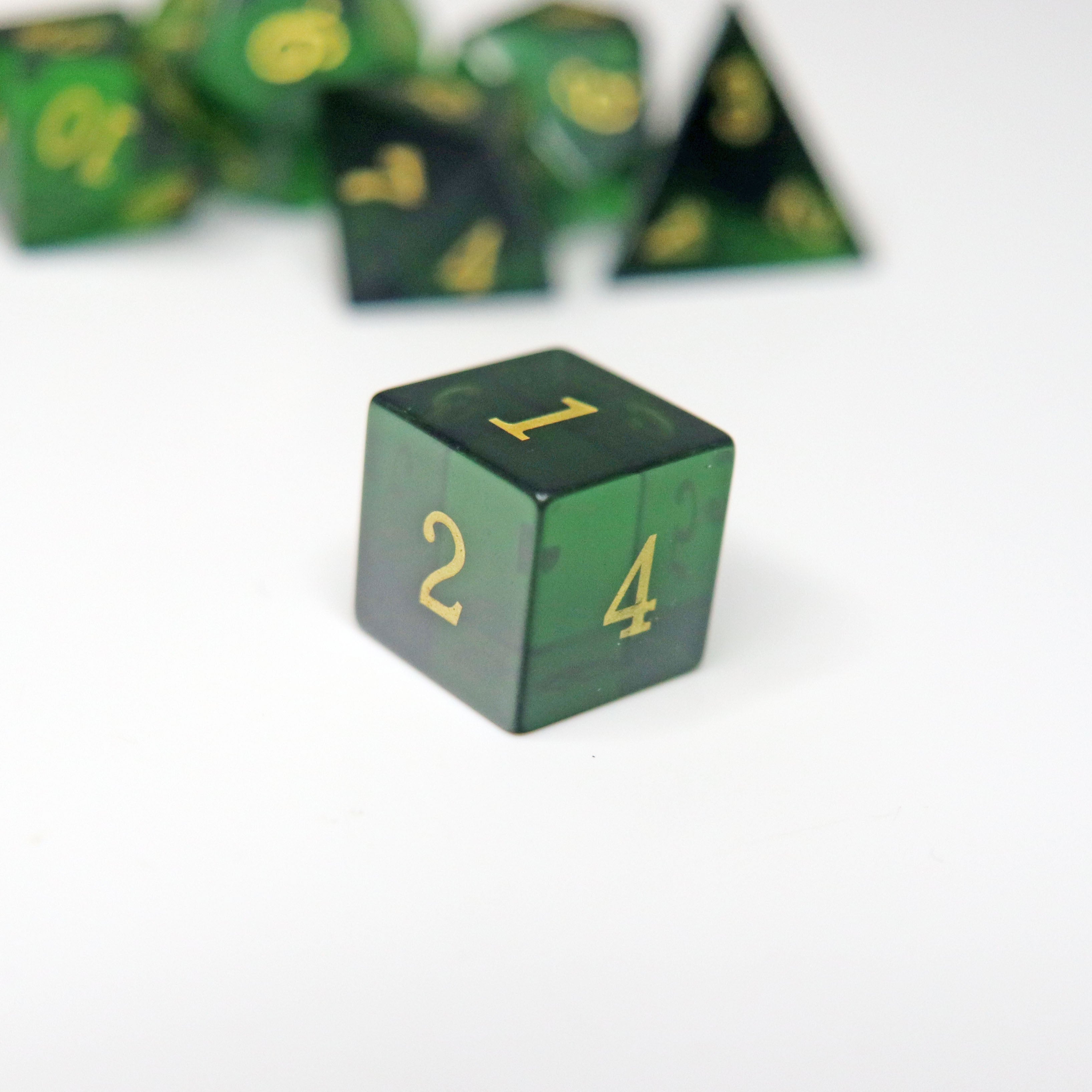 Green Cat's Eye 7-Piece Gemstone Dice Set