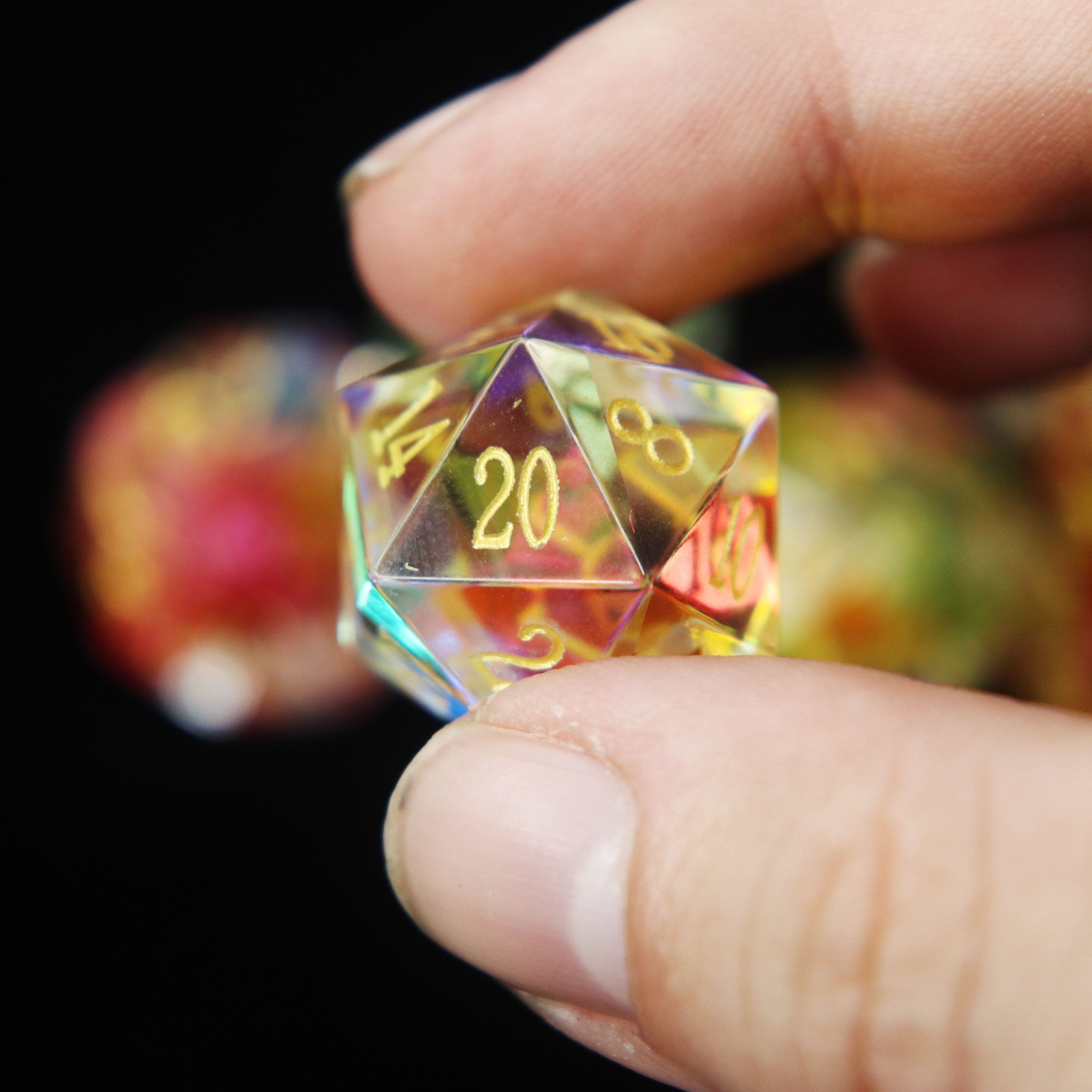 Dichroic Prismatic Glass 7 Piece Dice Set