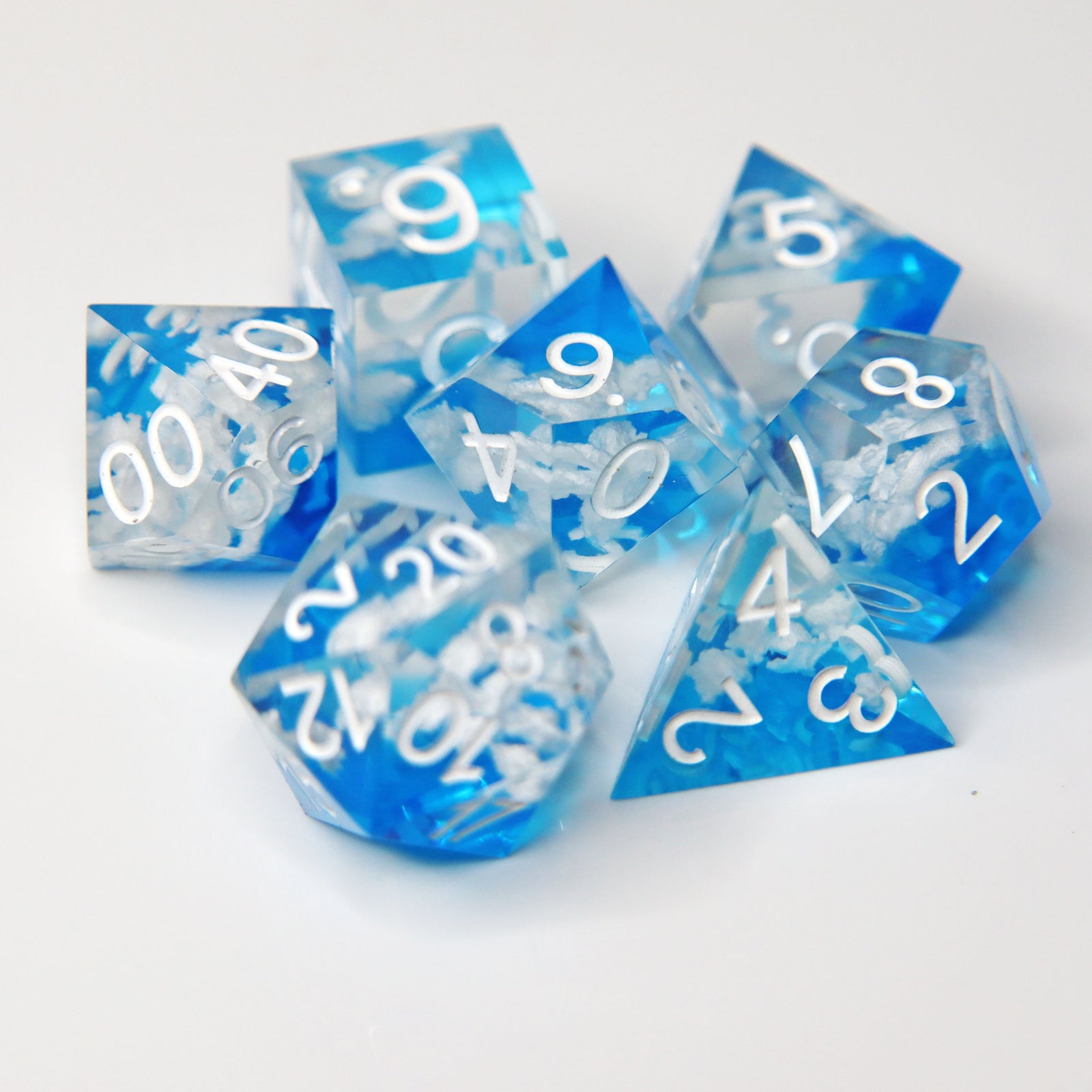 Suspended Clouds Sharp Edge Resin RPG Dice Set