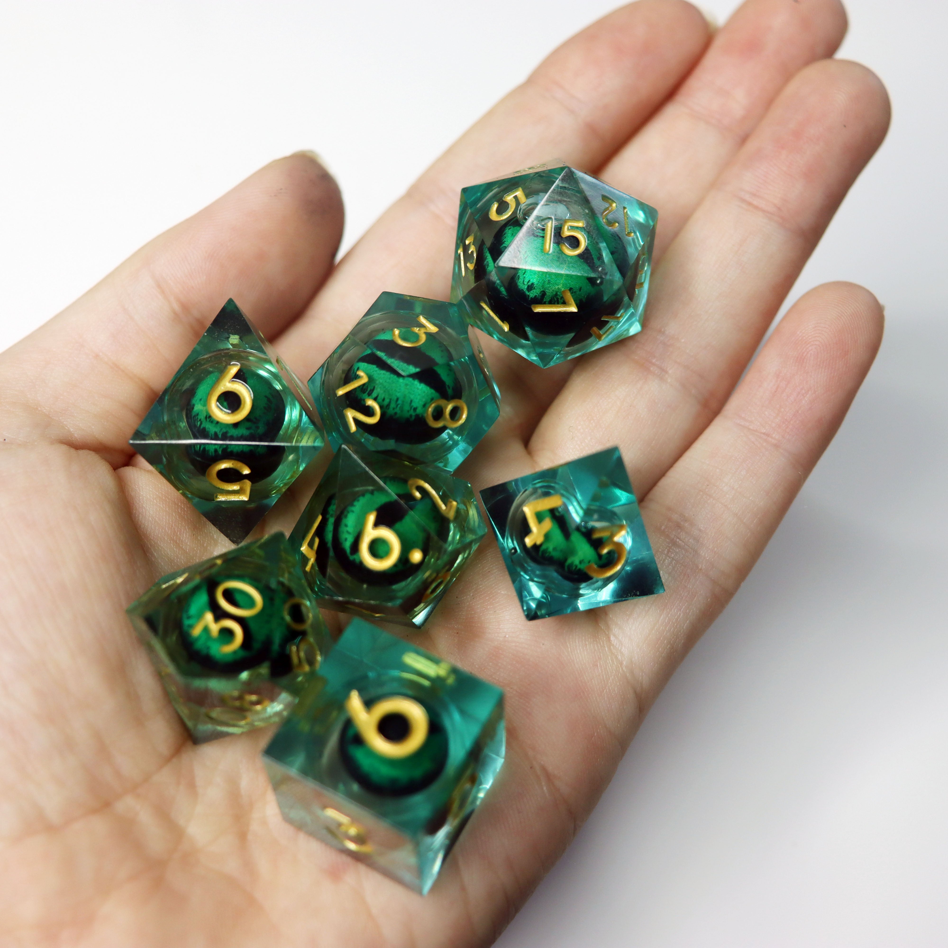 Eye of the Arboreal Dragon  7-Piece Liquid Core RPG Dice Set