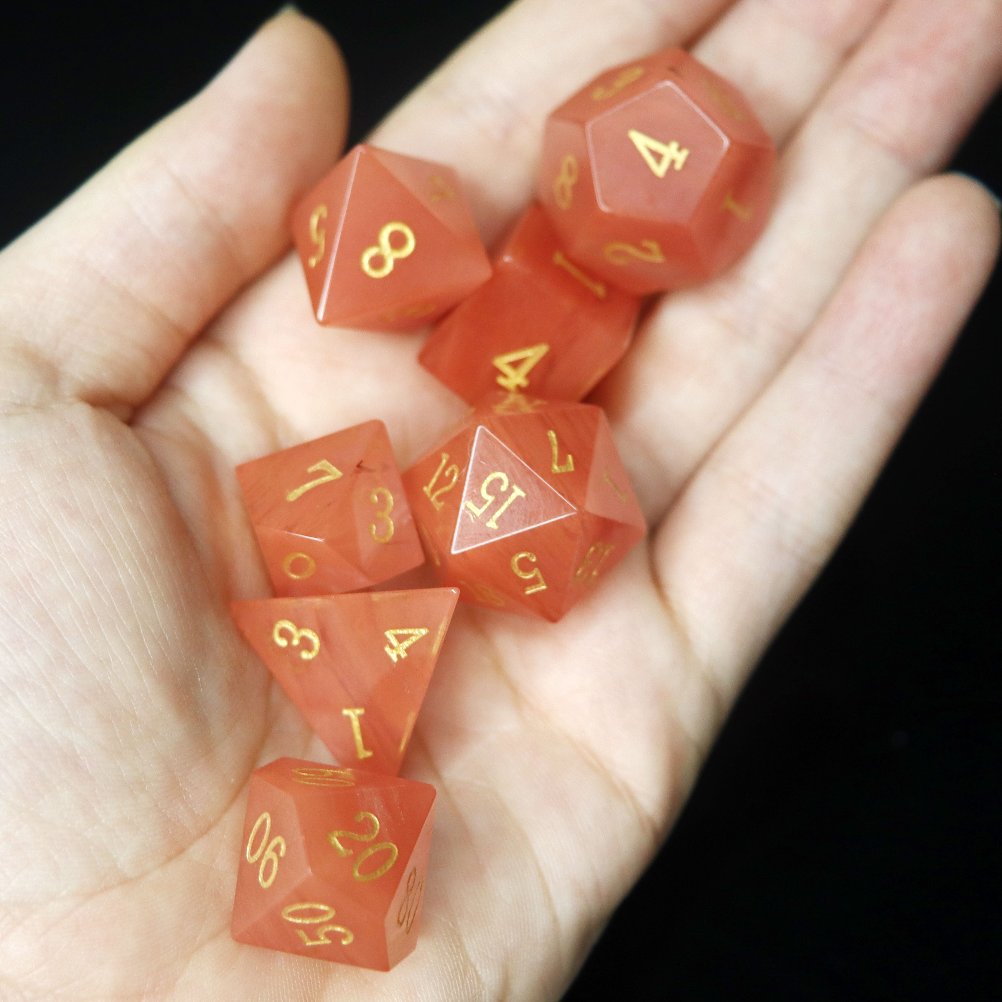 Watermelon Quartz 7-Piece Gemstone Dice Set