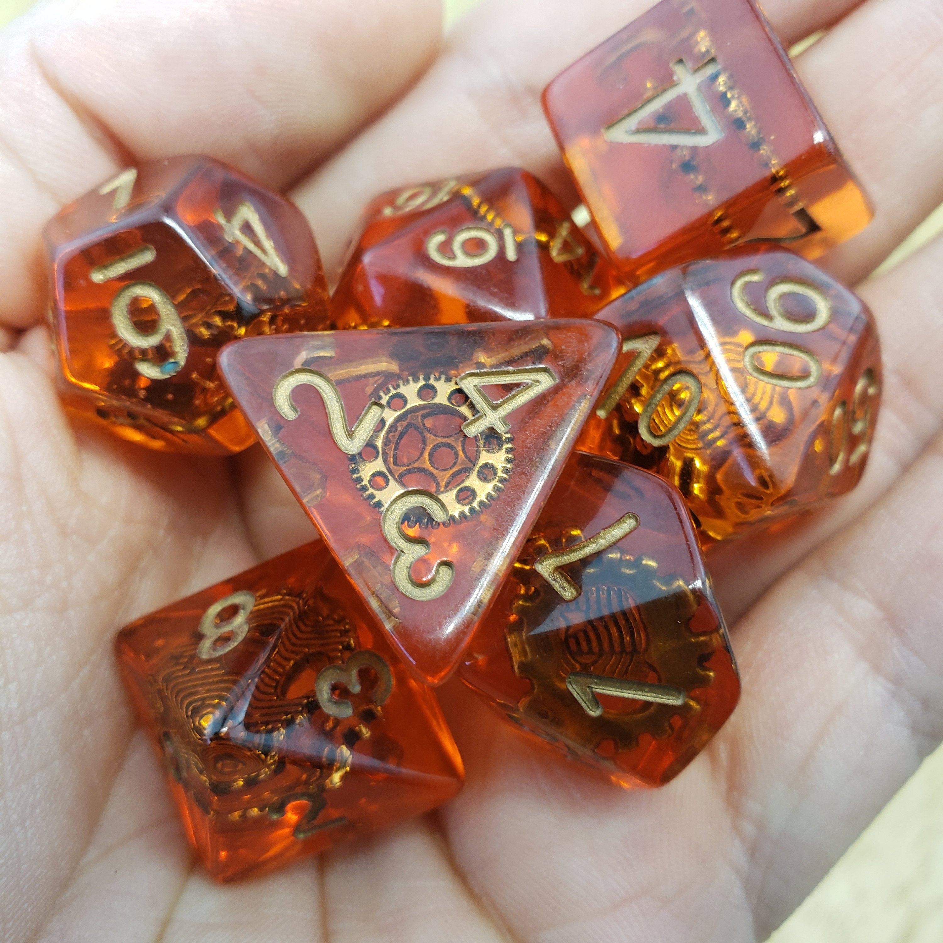 Artificer Dice Set | 7 Polyhedral Dice Set | Dungeons & Dragons | DnD Dice | Resin Dice | Gear Dice | Steampunk Dice