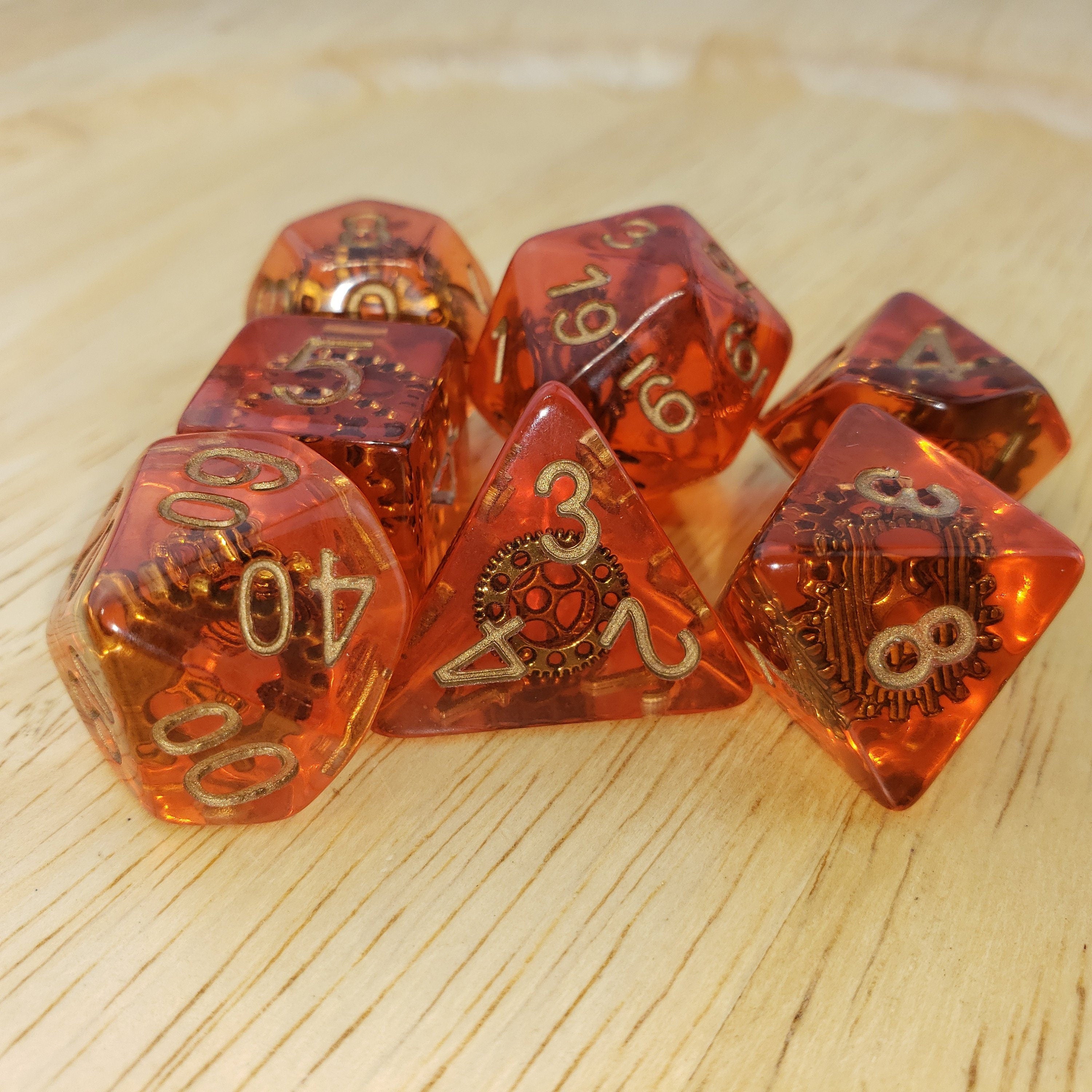 Artificer Dice Set | 7 Polyhedral Dice Set | Dungeons & Dragons | DnD Dice | Resin Dice | Gear Dice | Steampunk Dice