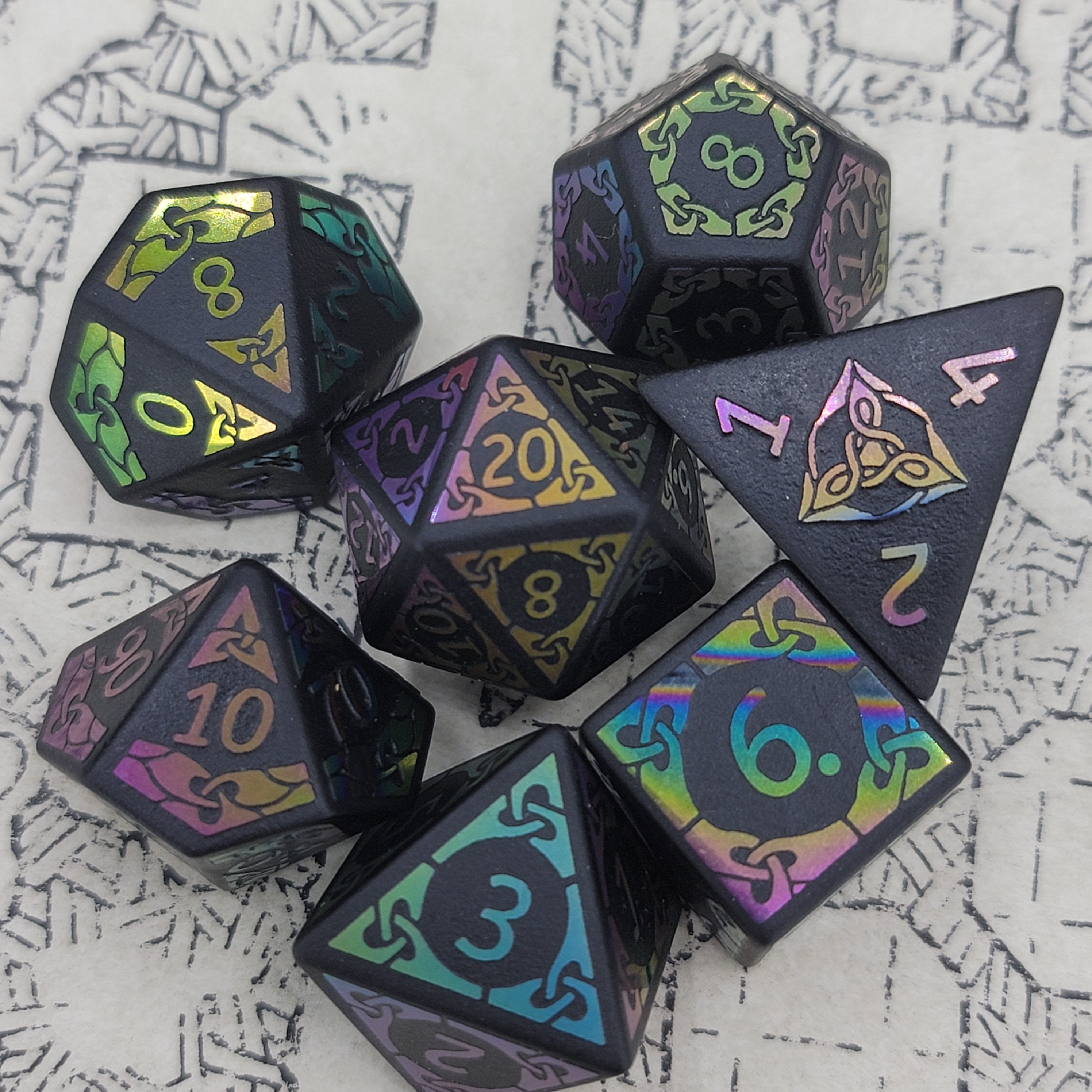 Obsidian Bifrost Stone Dice Set| RPG Dice | Polyhedral Dice Set | Dungeons & Dragons | DnD Dice Set | Metal Dice Set | Stone Dice Set