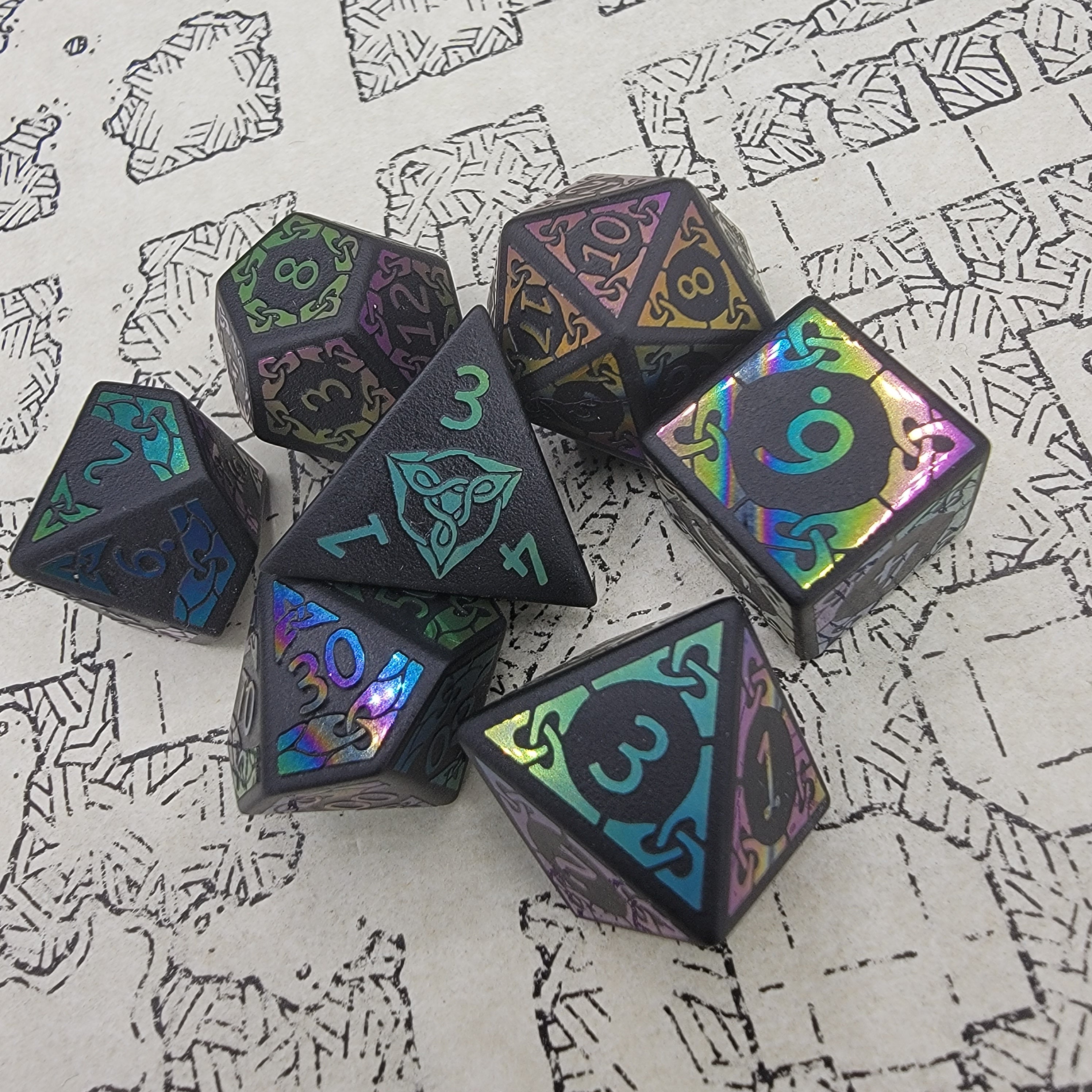 Obsidian Bifrost Stone Dice Set| RPG Dice | Polyhedral Dice Set | Dungeons & Dragons | DnD Dice Set | Metal Dice Set | Stone Dice Set