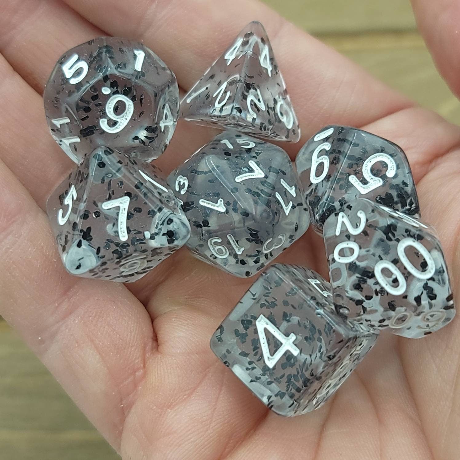 Black Confetti | RPG Dice Set| RPG Dice | Polyhedral Dice Set | Dungeons and Dragons | DnD Dice Set | Gaming Dice Set